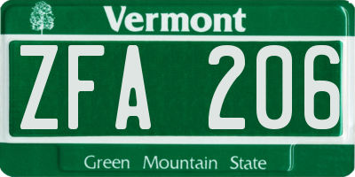 VT license plate ZFA206