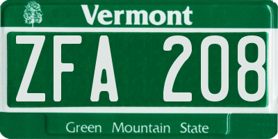 VT license plate ZFA208