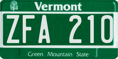 VT license plate ZFA210