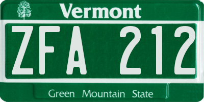 VT license plate ZFA212