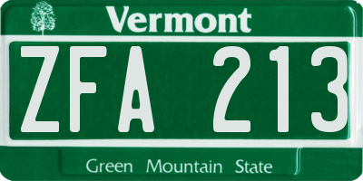 VT license plate ZFA213