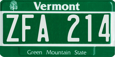 VT license plate ZFA214