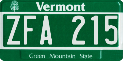 VT license plate ZFA215