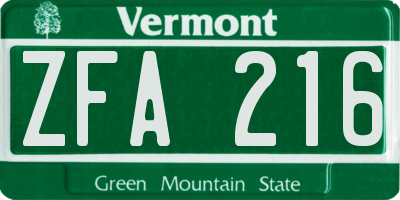 VT license plate ZFA216