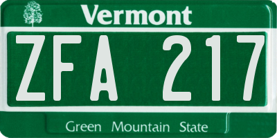 VT license plate ZFA217