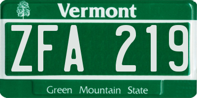 VT license plate ZFA219