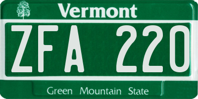 VT license plate ZFA220