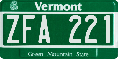 VT license plate ZFA221