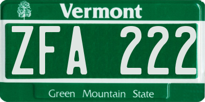 VT license plate ZFA222