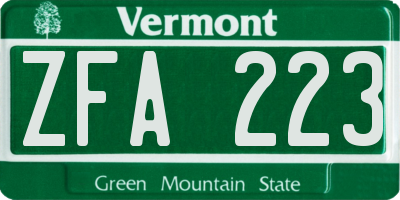 VT license plate ZFA223