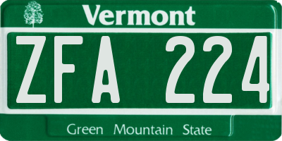 VT license plate ZFA224