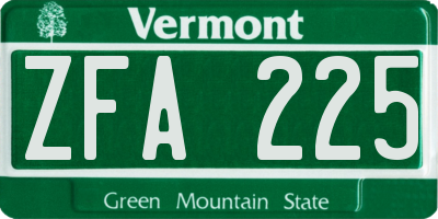 VT license plate ZFA225