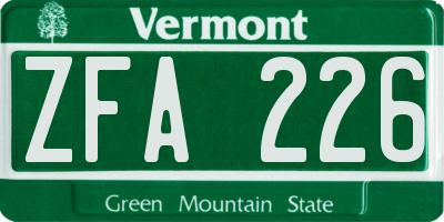 VT license plate ZFA226
