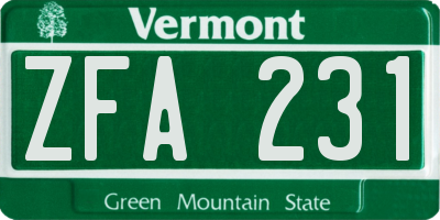 VT license plate ZFA231