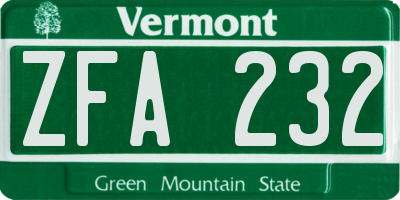 VT license plate ZFA232
