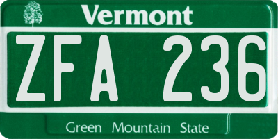 VT license plate ZFA236