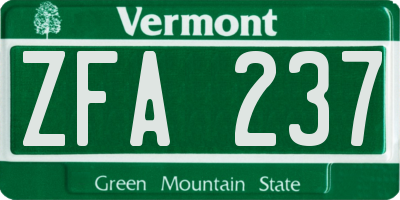 VT license plate ZFA237