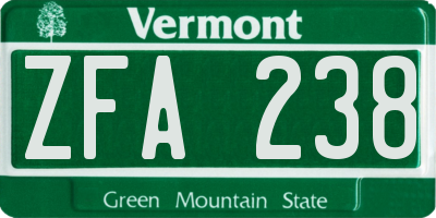 VT license plate ZFA238