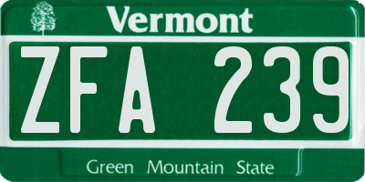VT license plate ZFA239