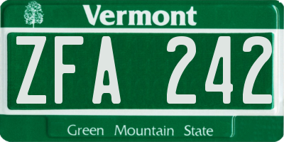 VT license plate ZFA242