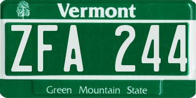 VT license plate ZFA244