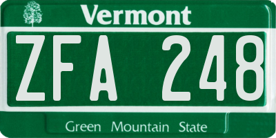 VT license plate ZFA248