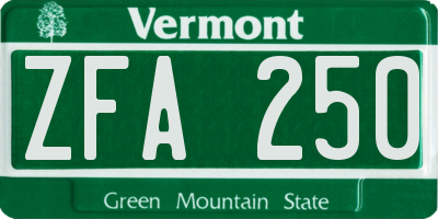 VT license plate ZFA250
