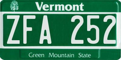 VT license plate ZFA252