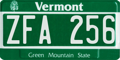 VT license plate ZFA256