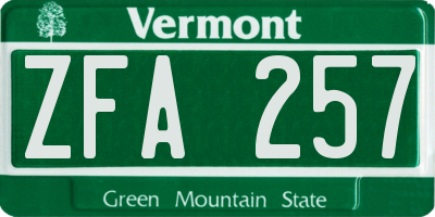 VT license plate ZFA257