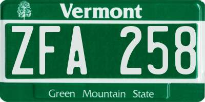 VT license plate ZFA258