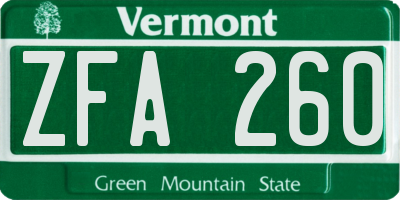 VT license plate ZFA260