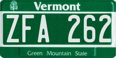 VT license plate ZFA262