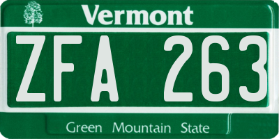 VT license plate ZFA263