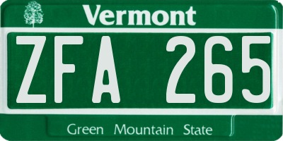 VT license plate ZFA265