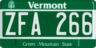 VT license plate ZFA266