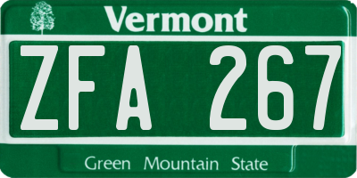 VT license plate ZFA267