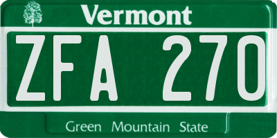 VT license plate ZFA270