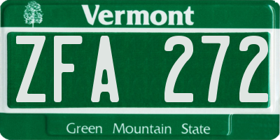 VT license plate ZFA272