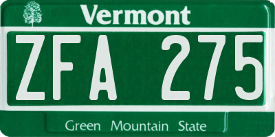 VT license plate ZFA275