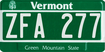 VT license plate ZFA277