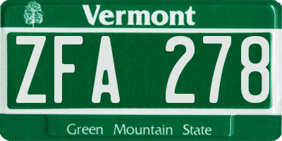 VT license plate ZFA278