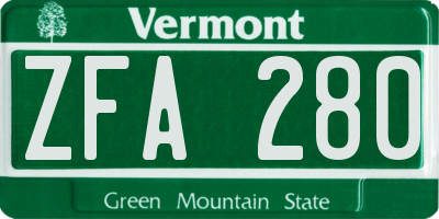VT license plate ZFA280