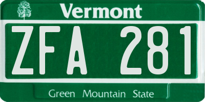 VT license plate ZFA281