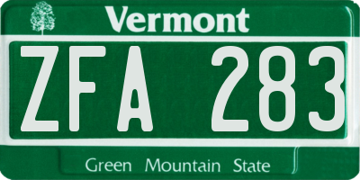 VT license plate ZFA283