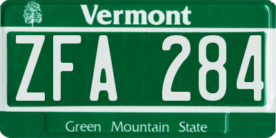 VT license plate ZFA284