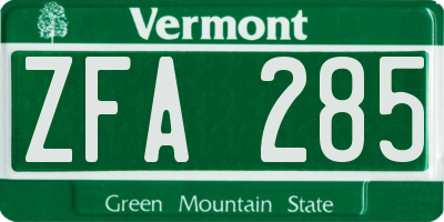 VT license plate ZFA285