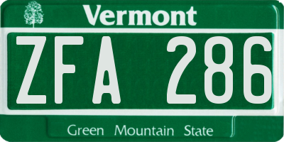 VT license plate ZFA286