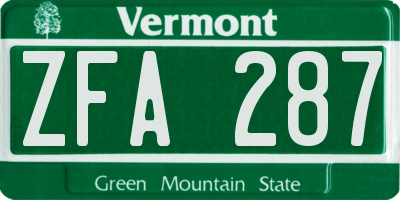 VT license plate ZFA287