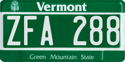 VT license plate ZFA288